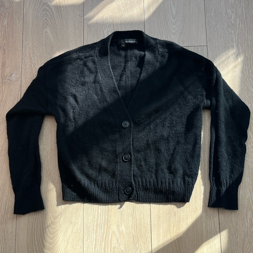 360 Cashmere Wool Cashmere Black Button-Up Women's Sweater Cardigan